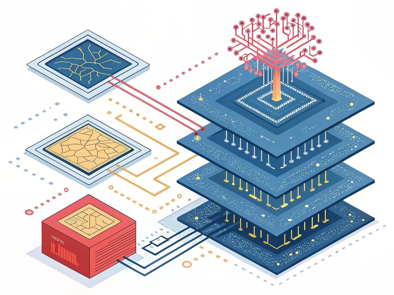 Layered technology stack showing machine learning, predictive analytics, and real-time monitoring integration