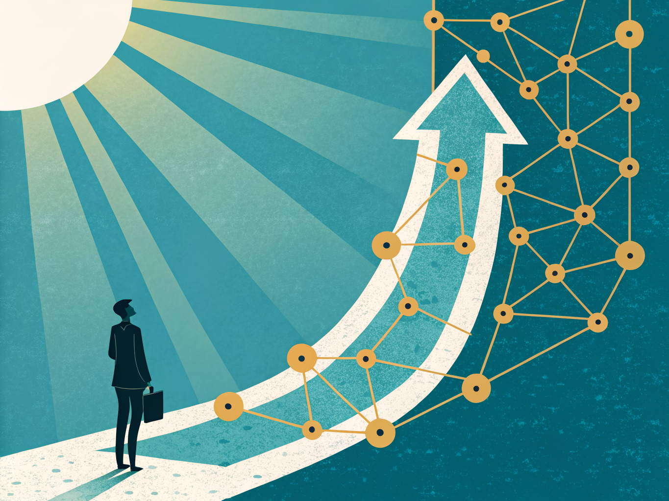 Upward trajectory visualization representing supply chain resilience and competitive advantage through analytics