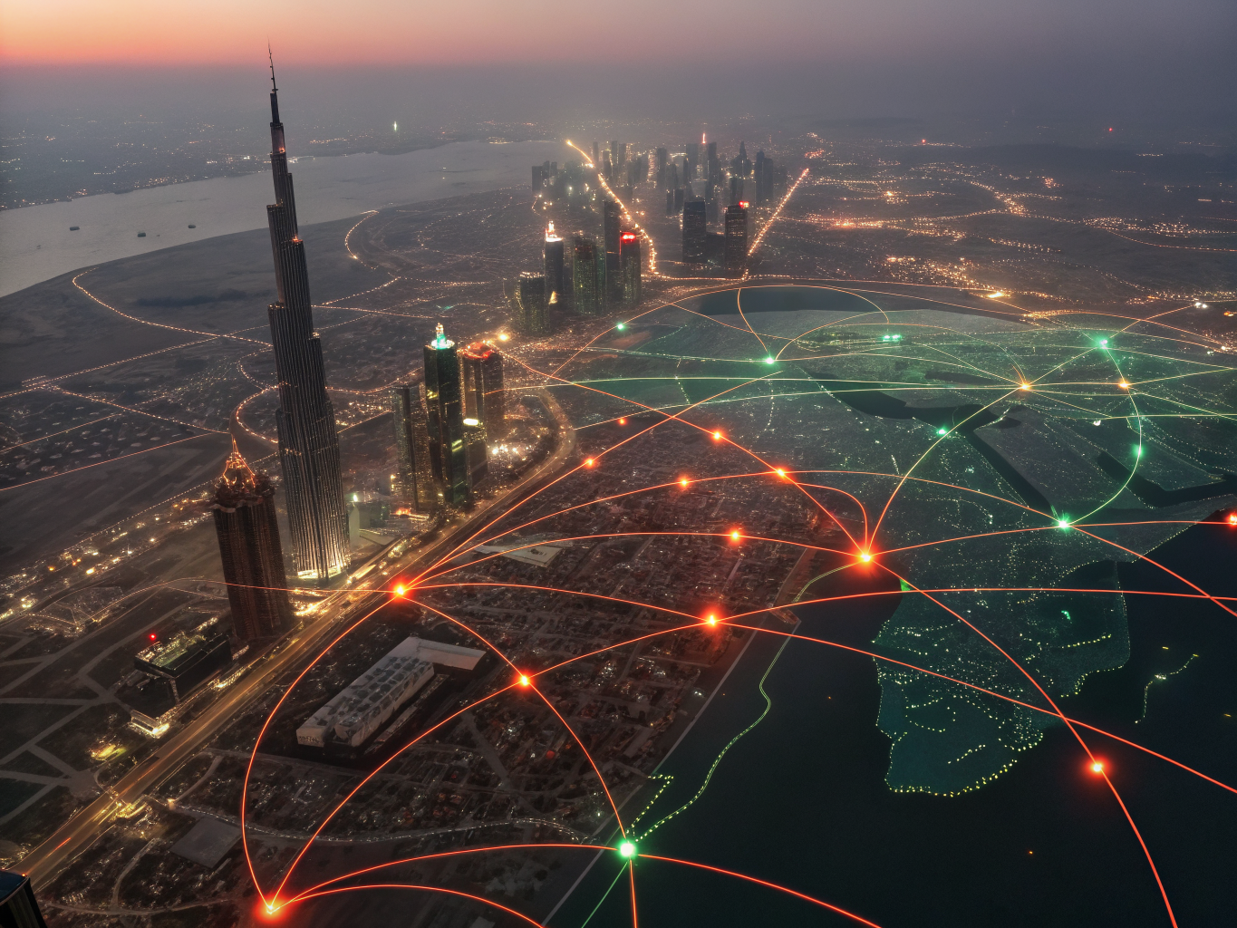 Supply chain network visualization showing ML-detected risk nodes and early warning systems