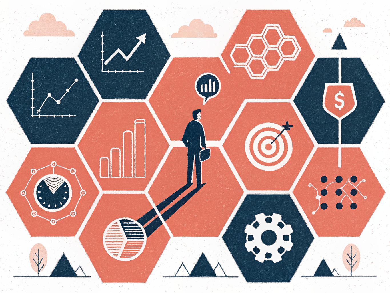Strategic analysis tools framework showing interconnected analytical components for business decision-making