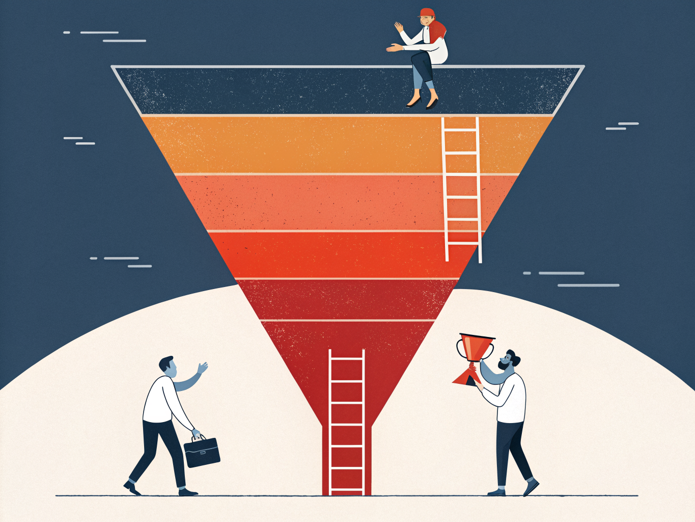 Funnel drop-off visualization showing where users abandon conversion paths