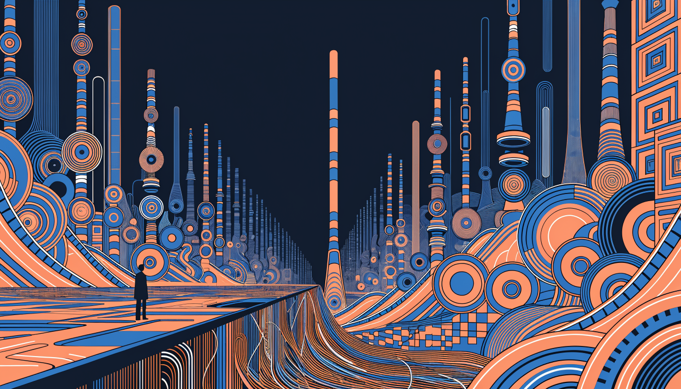 Data analyst viewing vast landscape of digital information and data streams