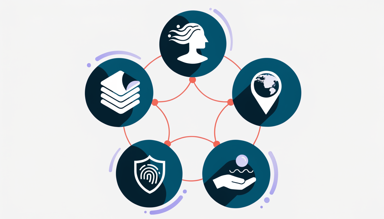 Five core GDPR compliance requirements visualized as interconnected circles