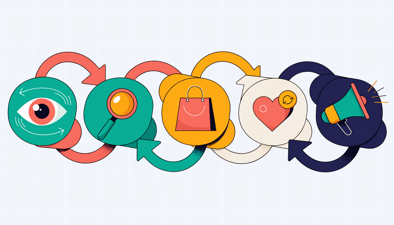 Customer journey stages from awareness to advocacy showing the complete path customers take