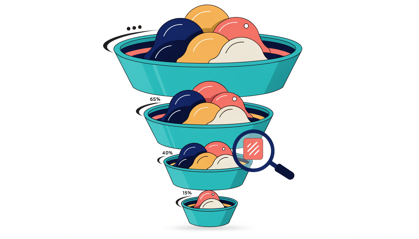 Funnel visualization showing customer drop-off rates at each stage of the journey
