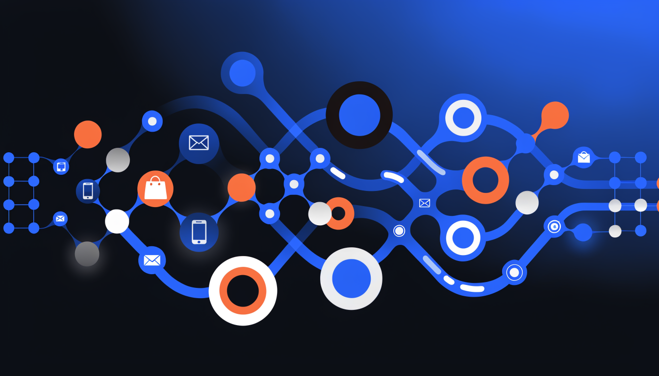 Automated customer journey mapping visualization showing interconnected touchpoints and customer paths