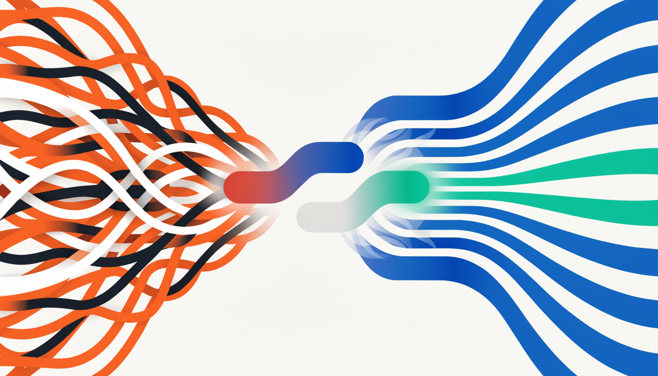 Before and after visualization of journey mapping chaos versus organized automation