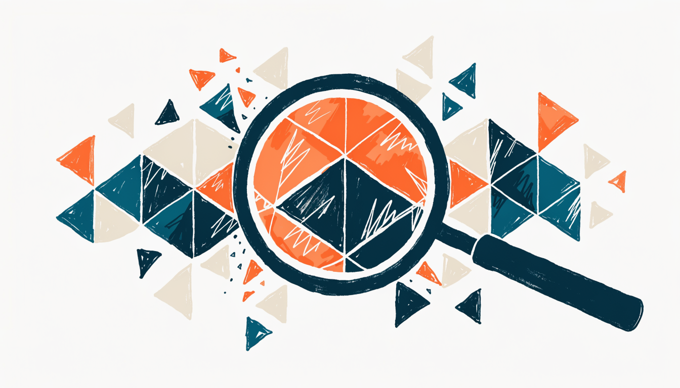 Magnifying glass analyzing puzzle pieces representing the concept of analyse