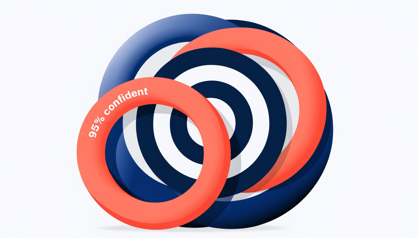 Confidence interval visualization showing a target with overlapping ranges representing different confidence levels