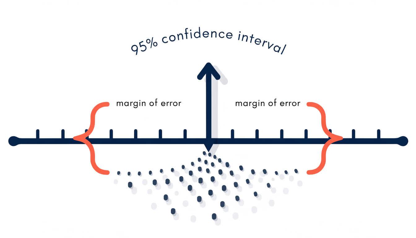 Diagram showing point estimate, margin of error, and confidence interval components on a number line