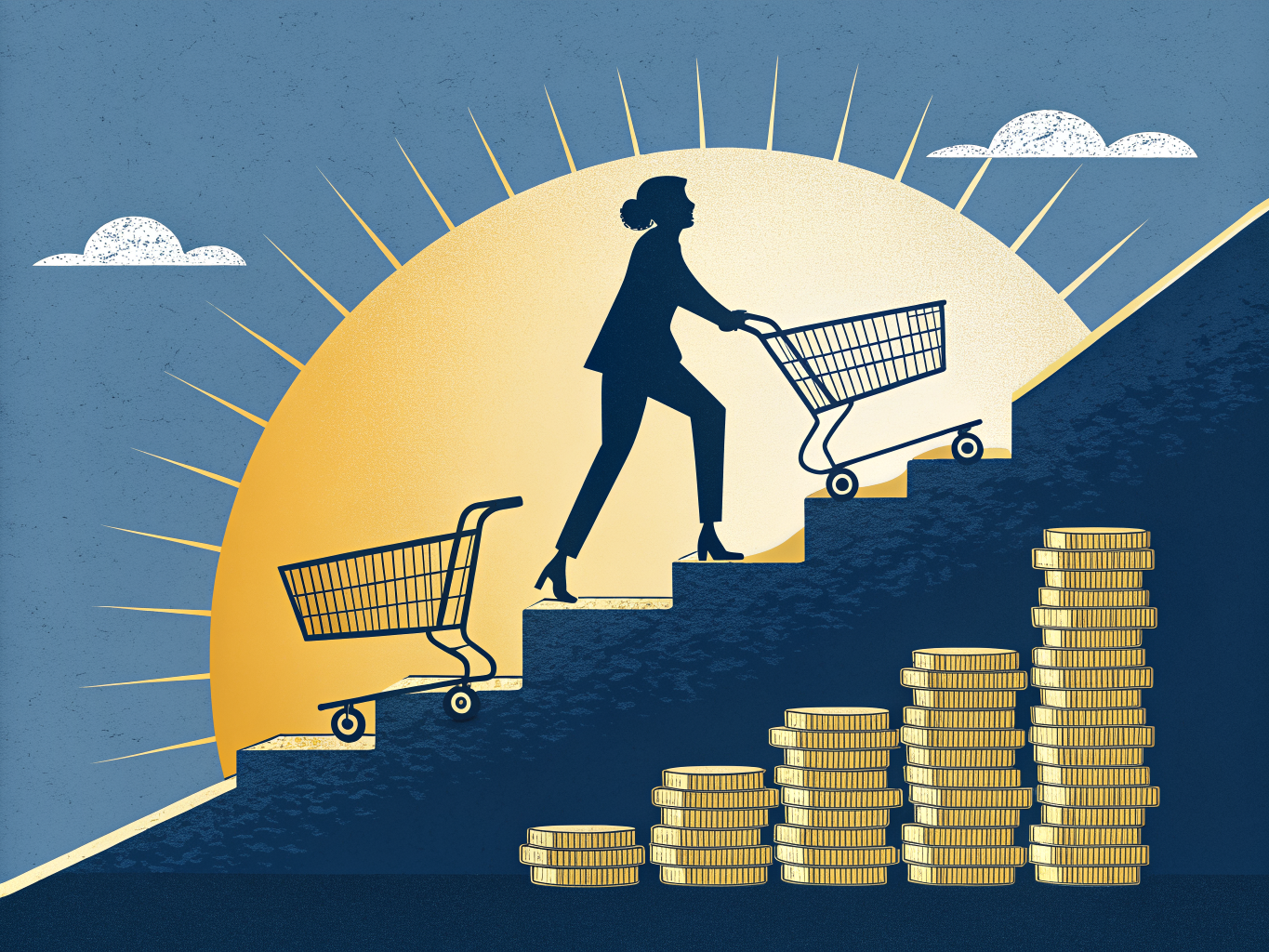 Ecommerce conversion rate optimization journey represented as ascending steps toward financial growth