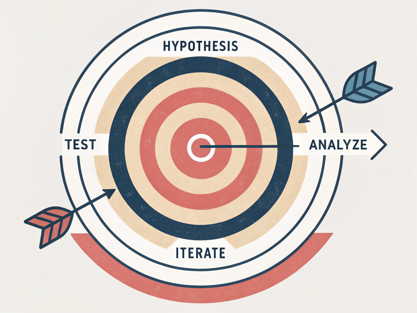 Continuous CRO testing framework visualized as circular cycle of hypothesis, test, analyze, iterate