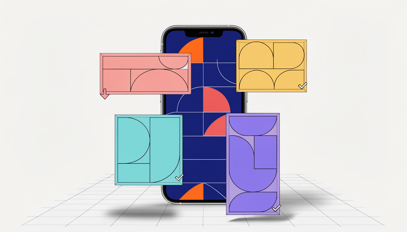 Isometric guide showing optimal video aspect ratios and formats for LinkedIn mobile ads
