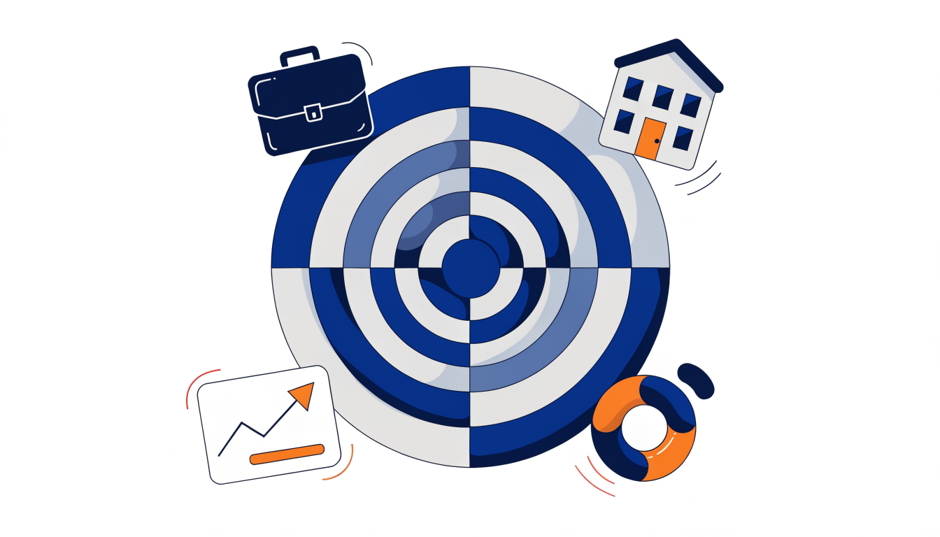 Minimalist visual showing layered targeting strategy for LinkedIn video ads