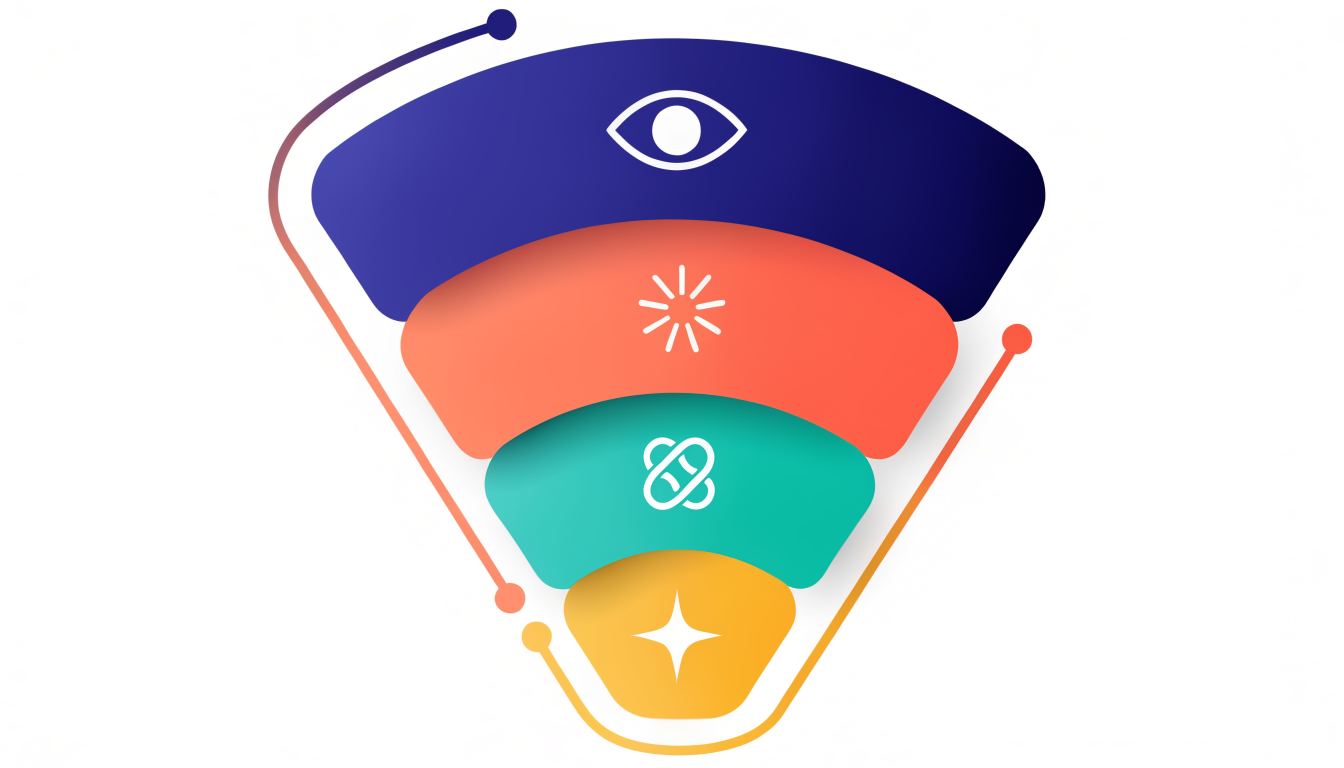 Marketing funnel showing how impressions lead to engagement and conversions
