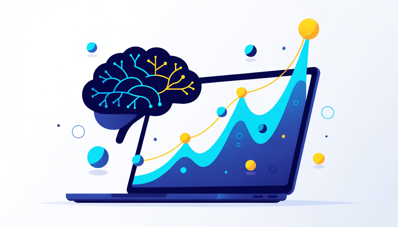 AI conversion optimization dashboard showing upward trending conversions with AI brain icon