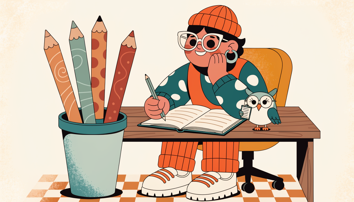 Student förbereder sig för högskoleprovet verbal del med fyra färgglada studieämnen