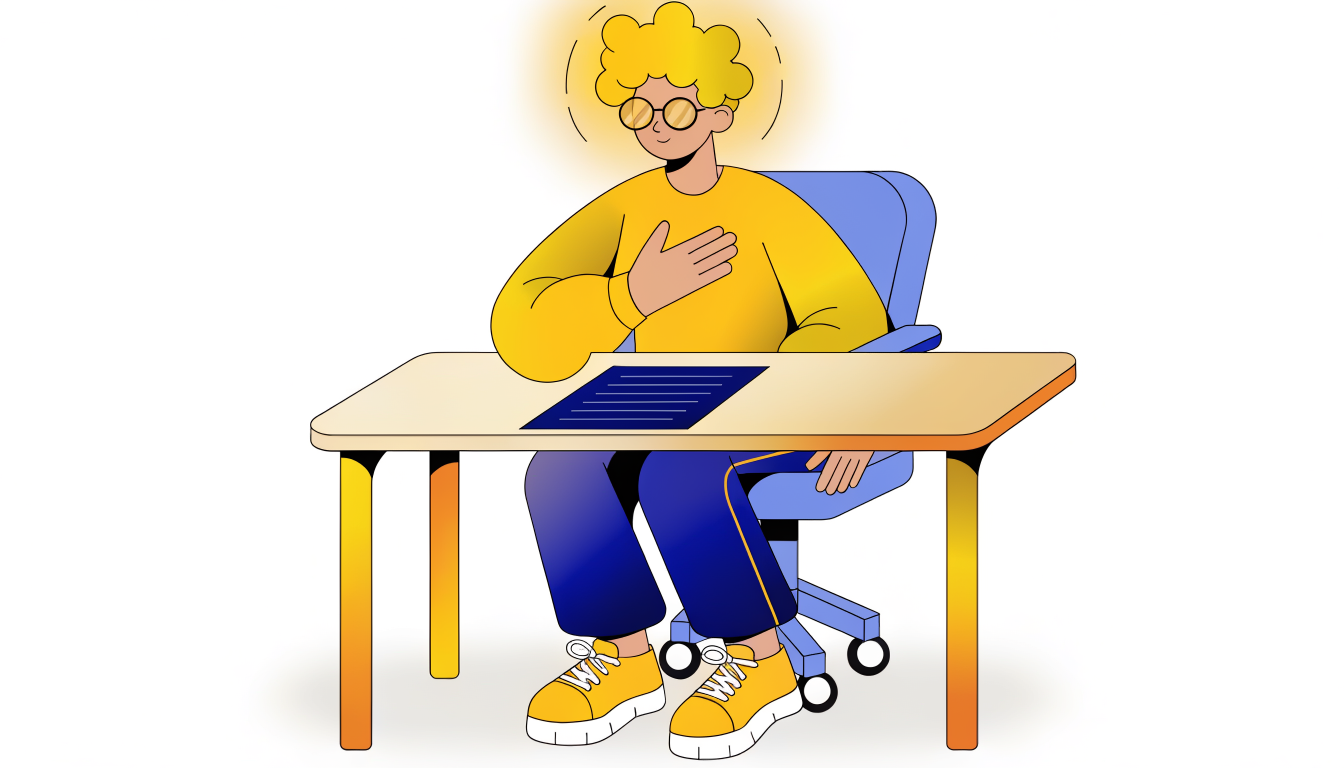 Illustration av student som andas djupt under prov för att hantera nervositet