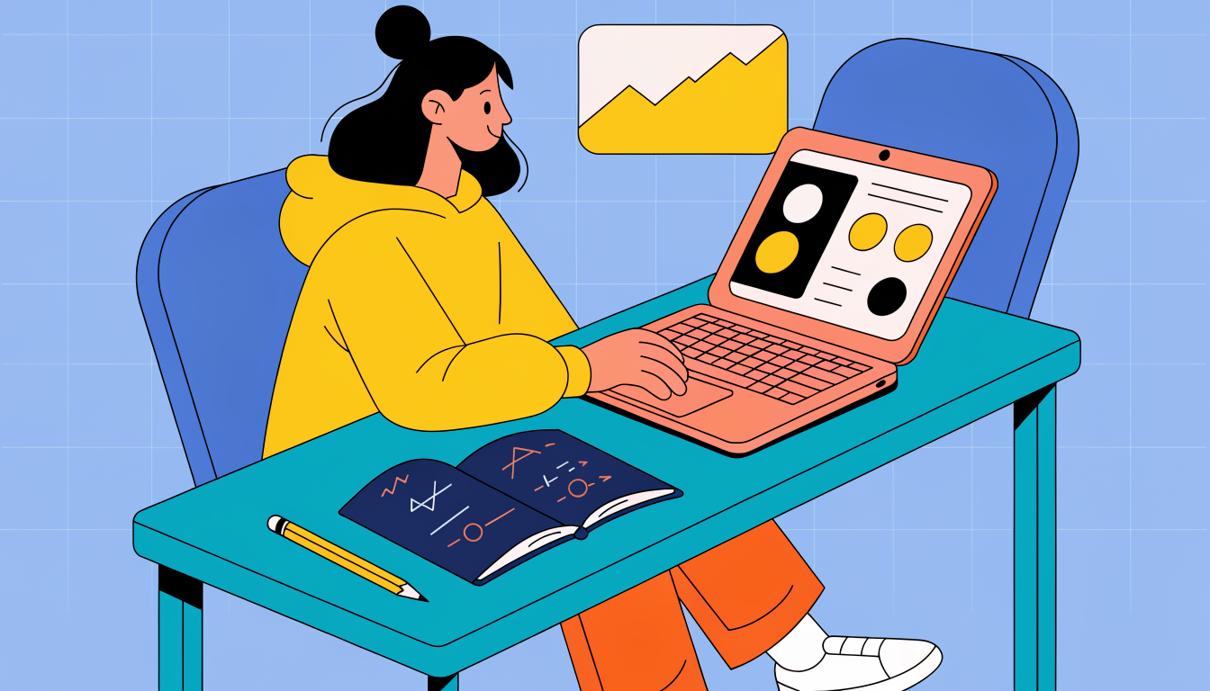 Student preparing for SAT math practice test with laptop and study materials