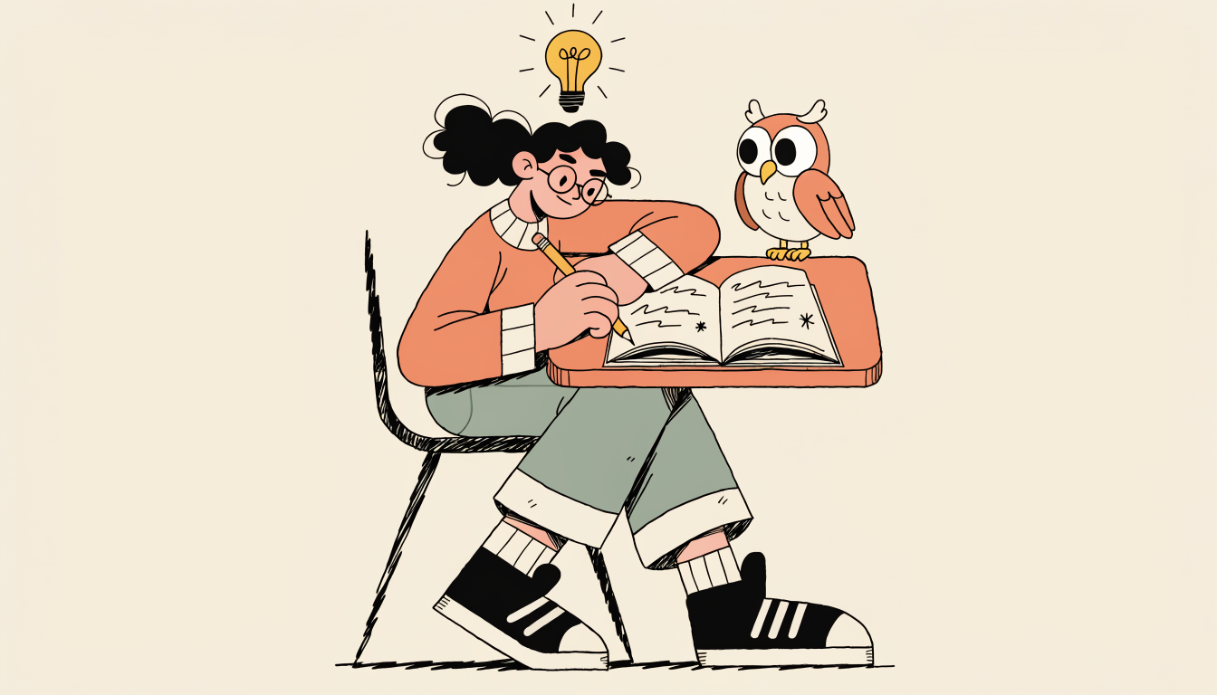 Cartoon student tackling SAT reading strategies with confidence and focus