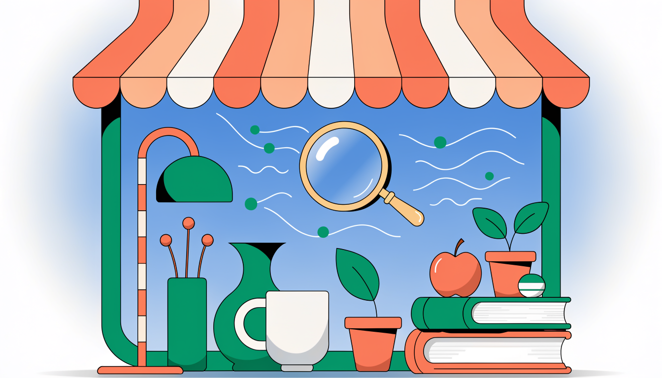 E-commerce storefront with search results overlay representing SEO visibility