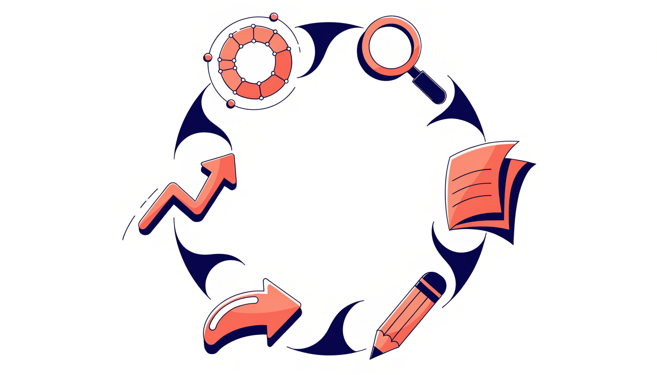Integrated content and SEO strategy cycle showing continuous improvement loop