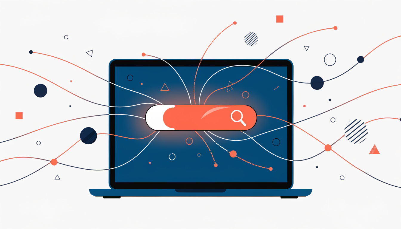 SEO marketing strategy concept showing search engine visibility and data connections