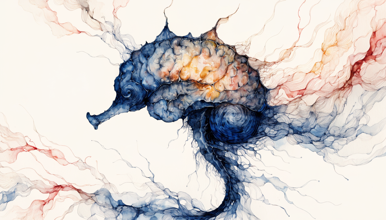 Illustration av hypocampus, hjärnans minnescenter, i sjöhästform