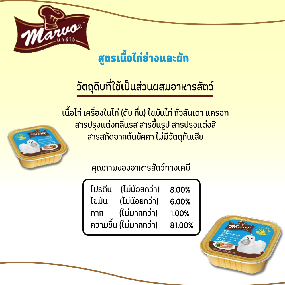 Marvo มาร์โว่ อาหารสุนัขชนิดเปียก แบบถาด ขนาด 85 g.