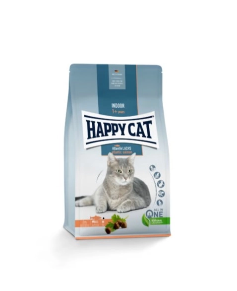 HAPPY CAT Indoor Atlantik Lachs อาหารเม็ดสำหรับแมวโตเลี้ยงในบ้าน ทุกสายพันธุ์