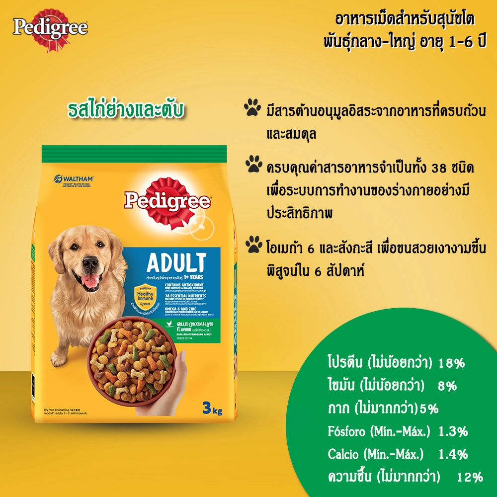 Pedigree Adult อาหารเม็ดสำหรับสุนัขโตพันธุ์กลาง-ใหญ่