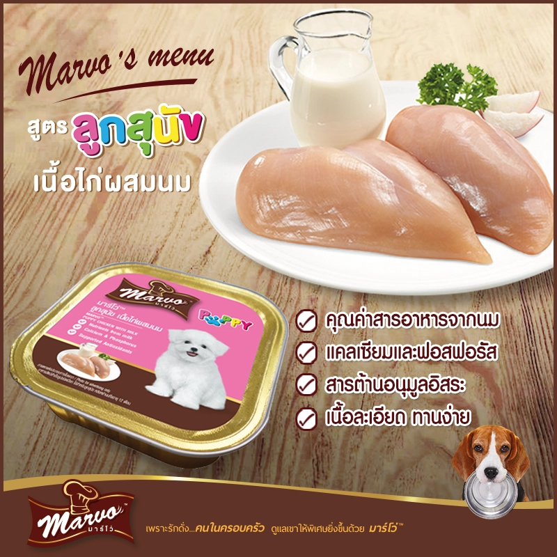 Marvo มาร์โว่ อาหารสุนัขชนิดเปียก แบบถาด ขนาด 85 g.