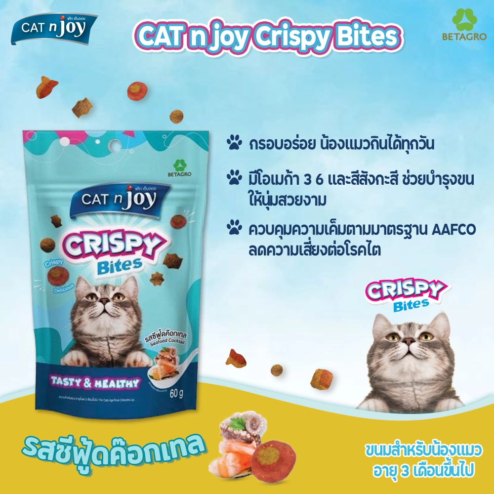 Cat n Joy Crispy Bites 60 กรัม ขนมแมว สำหรับแมวทุกสายพันธุ์ทุกช่วงวัย