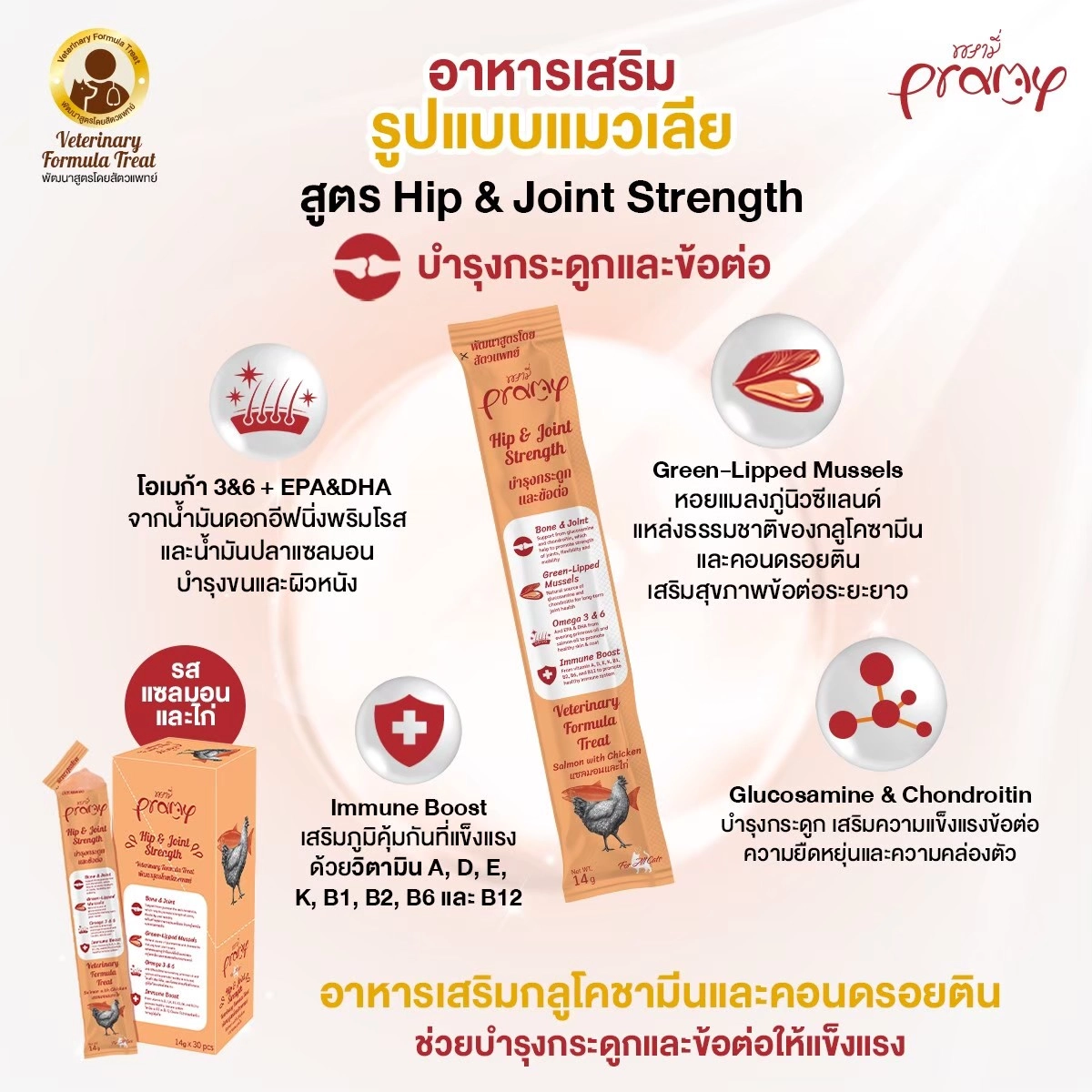 Pramy Cat Licking Hip & Joint Strength Salmon and Chicken Flavor