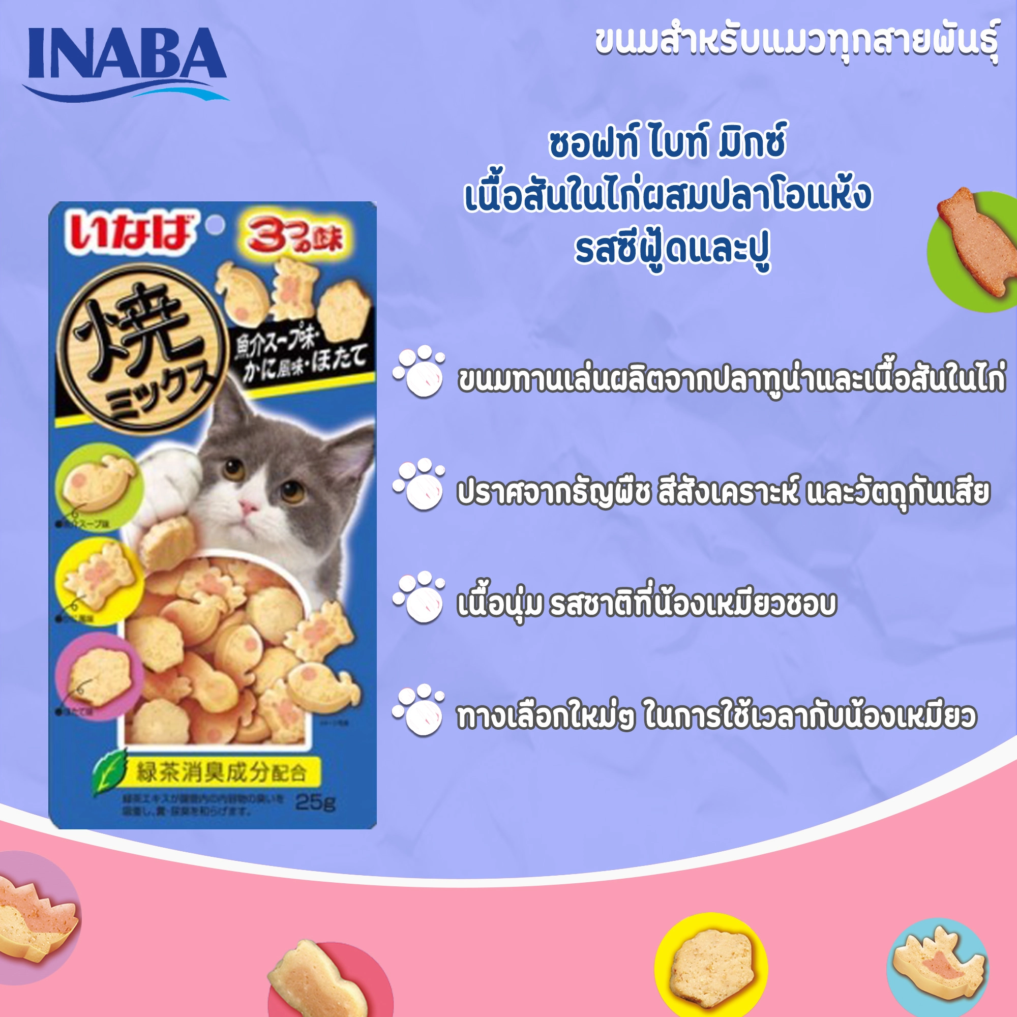 INABA Soft Bite ขนมแมวชนิดเม็ดสำหรับแมวทุกสายพันธุ์ทุกช่วงวัย