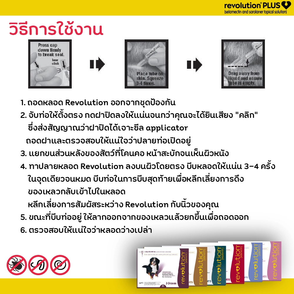 Revolution ยาหยดป้องกัน หมัด เห็บ ไรในหู พยาธิตัวกลม พยาธิปากขอ และพยาธิหัวใจ