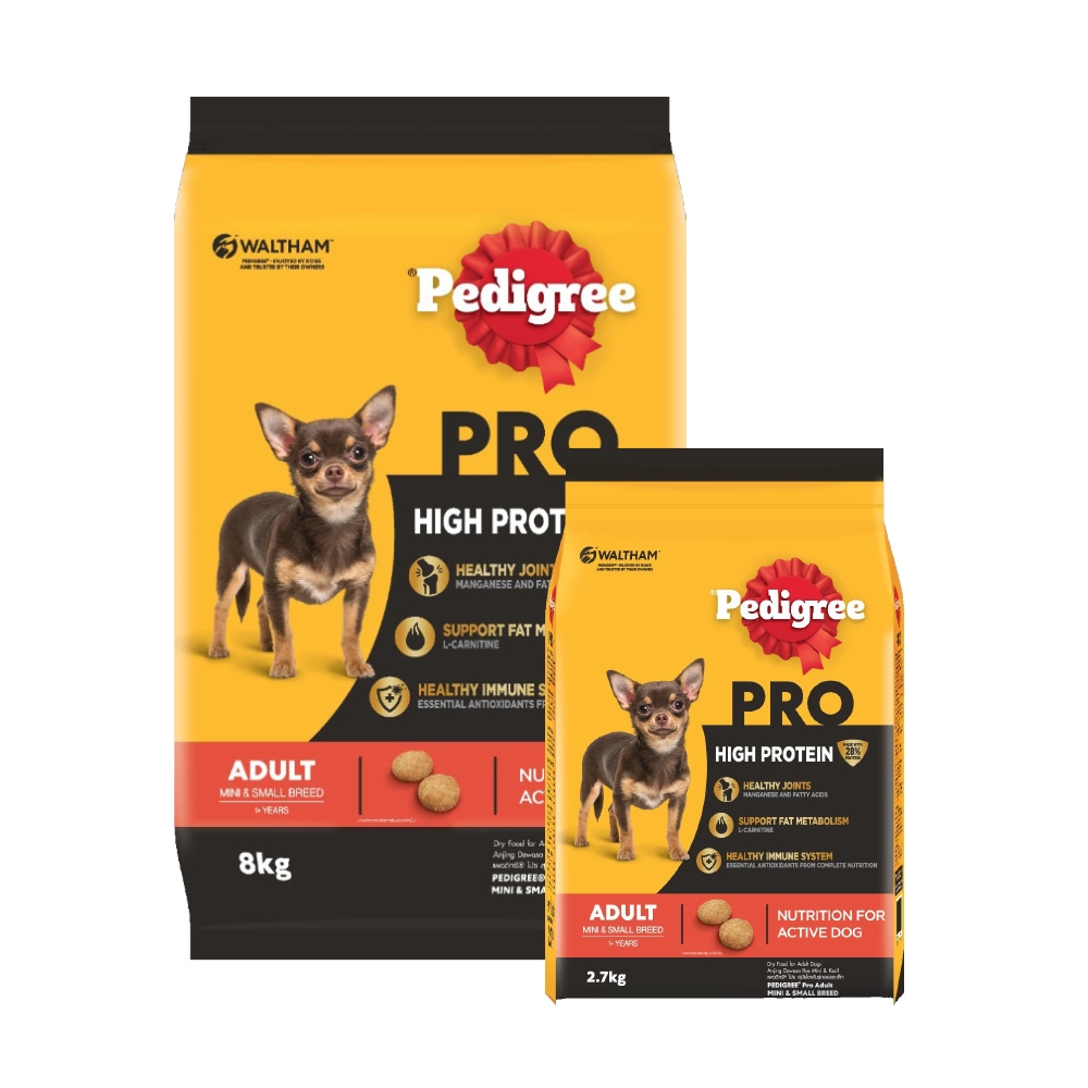 Pedigree PRO HIGH PROTEIN MINI & SMALL BREED อาหารเม็ด สำหรับสุนัขโต พันธุ์ทอยและเล็ก