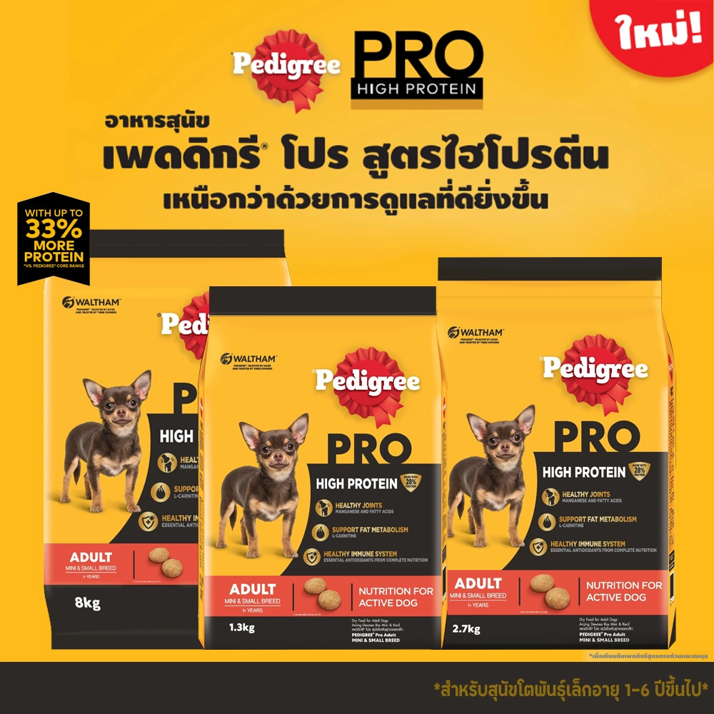 Pedigree PRO HIGH PROTEIN MINI & SMALL BREED อาหารเม็ด สำหรับสุนัขโต พันธุ์ทอยและเล็ก