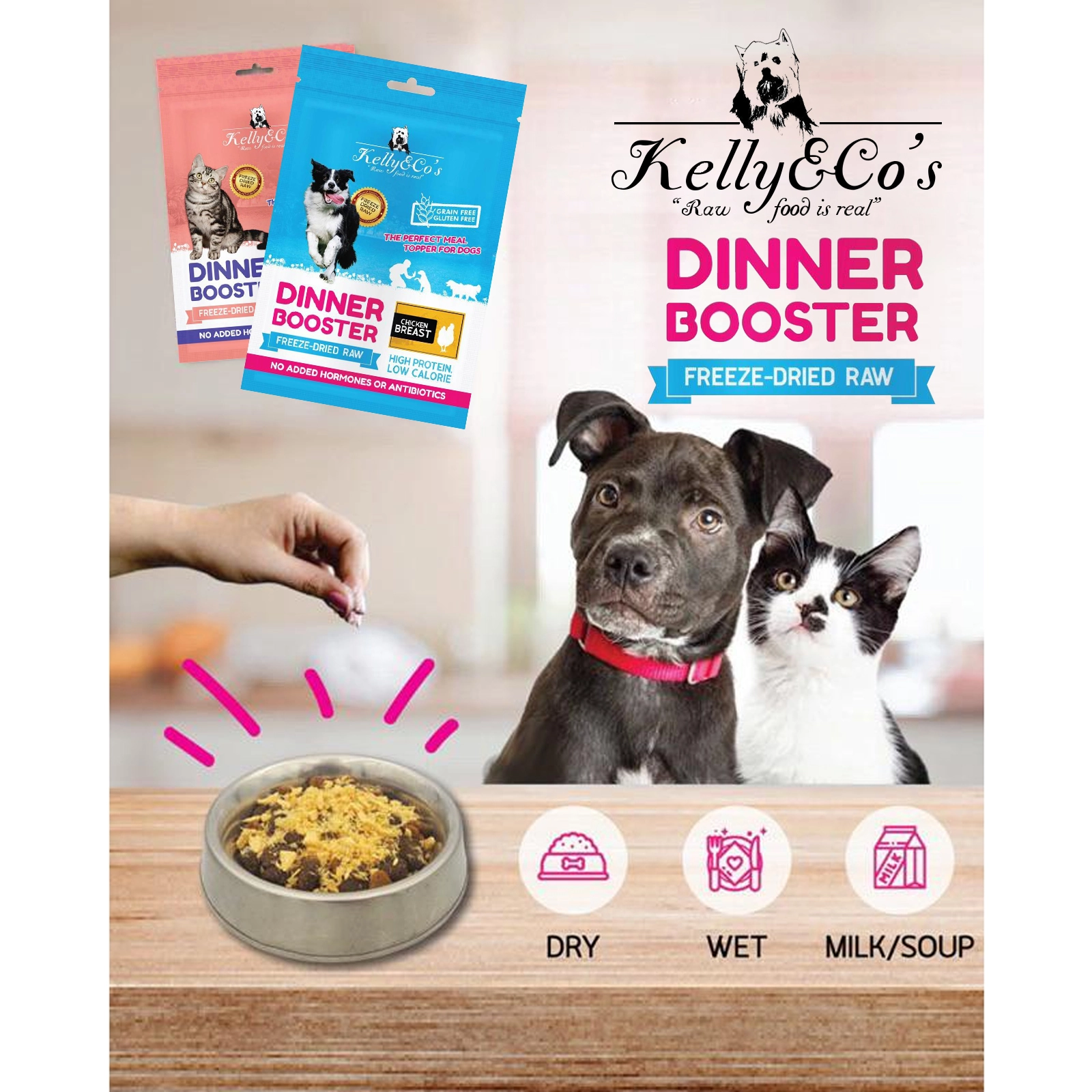 Kelly and Co's Dog Booster ผงโปรตีนโรยอาหาร สำหรับสุนัข เบื่ออาหารง่าย บำรุงกล้ามเนื้อและกระดูก