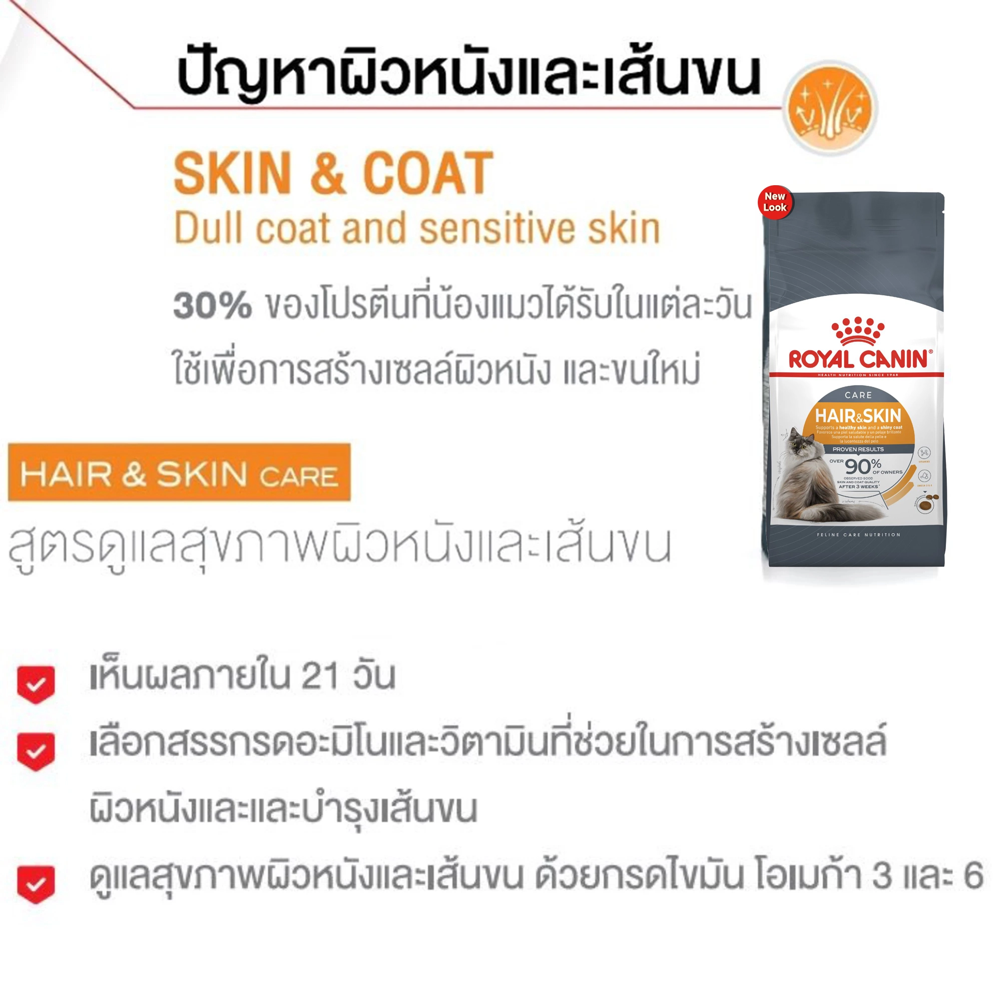 ROYAL CANIN Hair&Skin อาหารเม็ดสำหรับแมวโตทุกสายพันธุ์ สูตรบำรุงขนและผิวหนัง