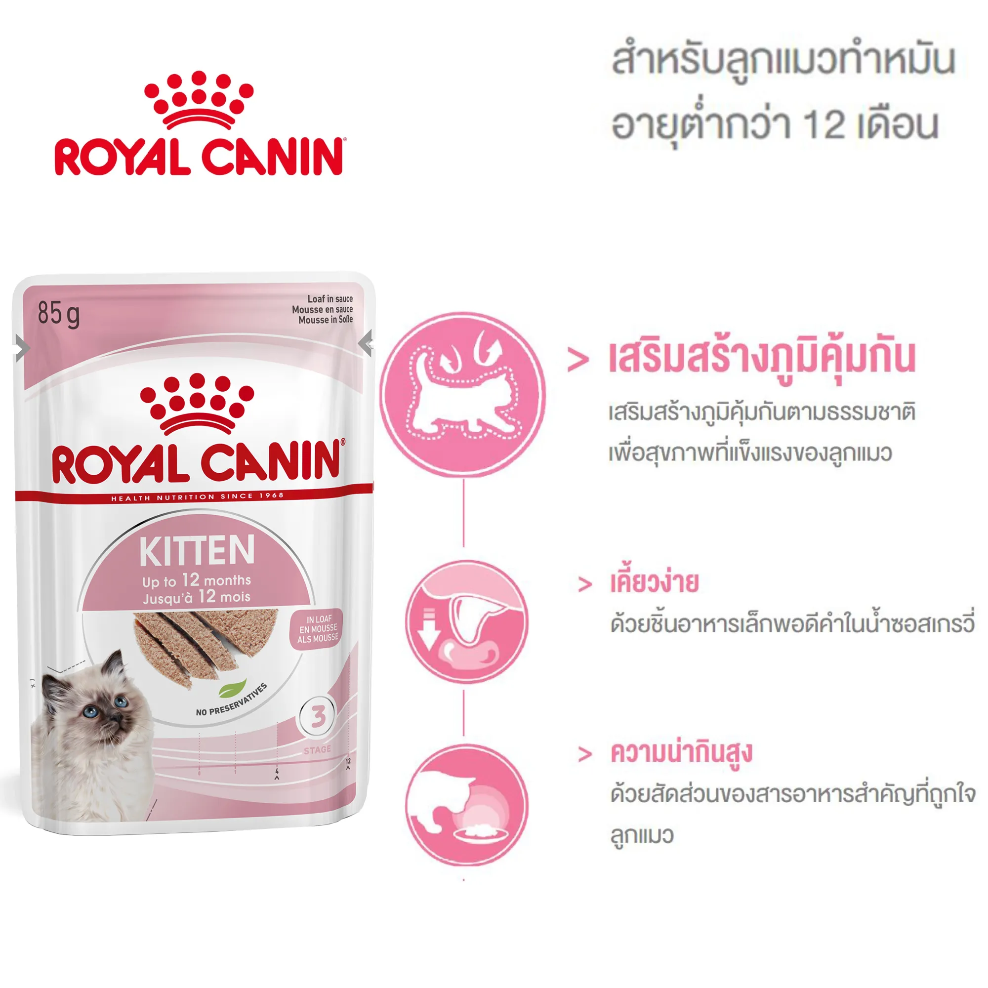 Royal Canin อาหารเปียกแมว สูตร Kitten สำหรับลูกแมว อายุ 4 - 12 เดือน ชนิดซอง 85 กรัม