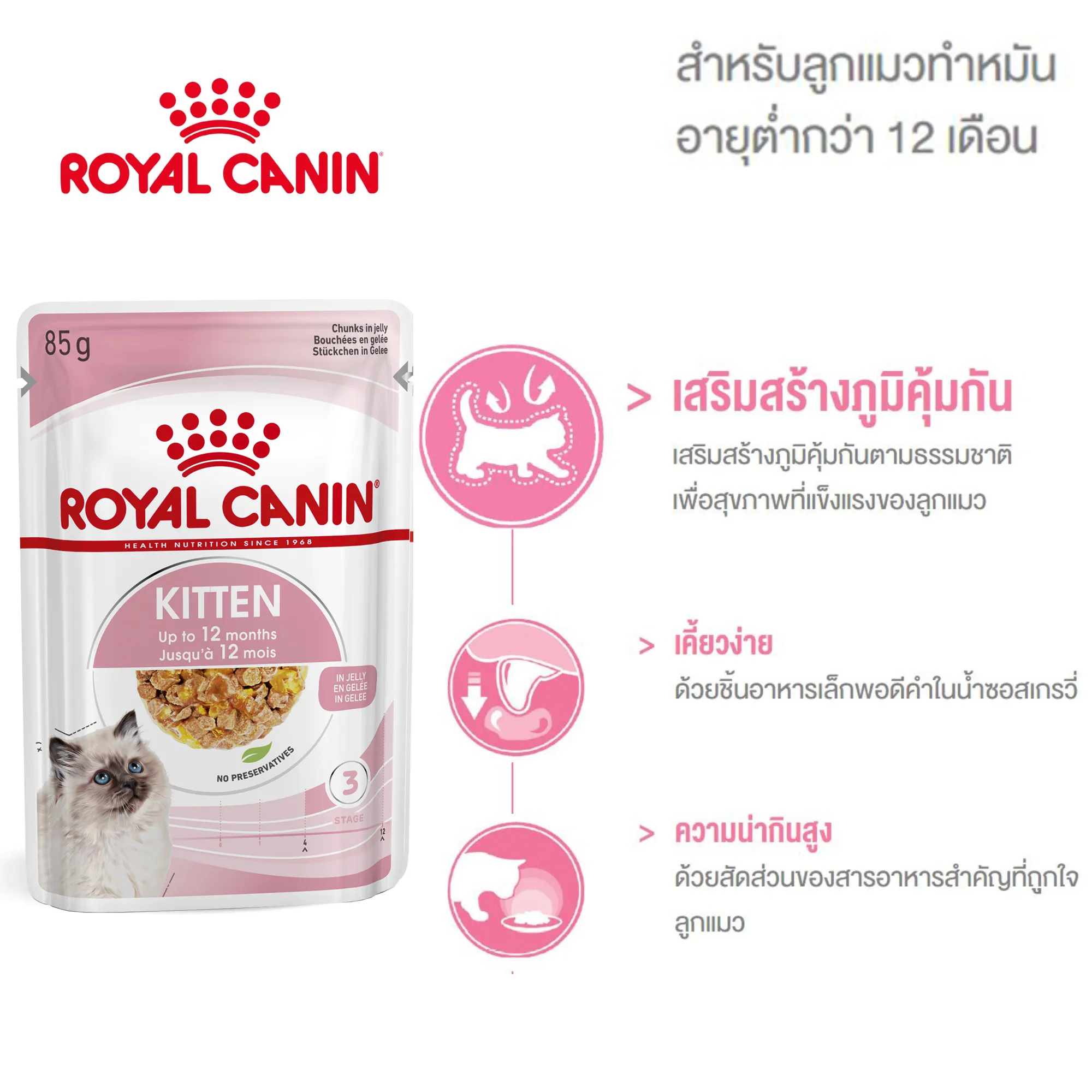 Royal Canin อาหารเปียกแมว สูตร Kitten สำหรับลูกแมว อายุ 4 - 12 เดือน ชนิดซอง 85 กรัม