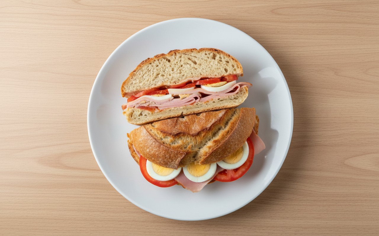 Pan Relleno de Jamón, Tomate y Huevo