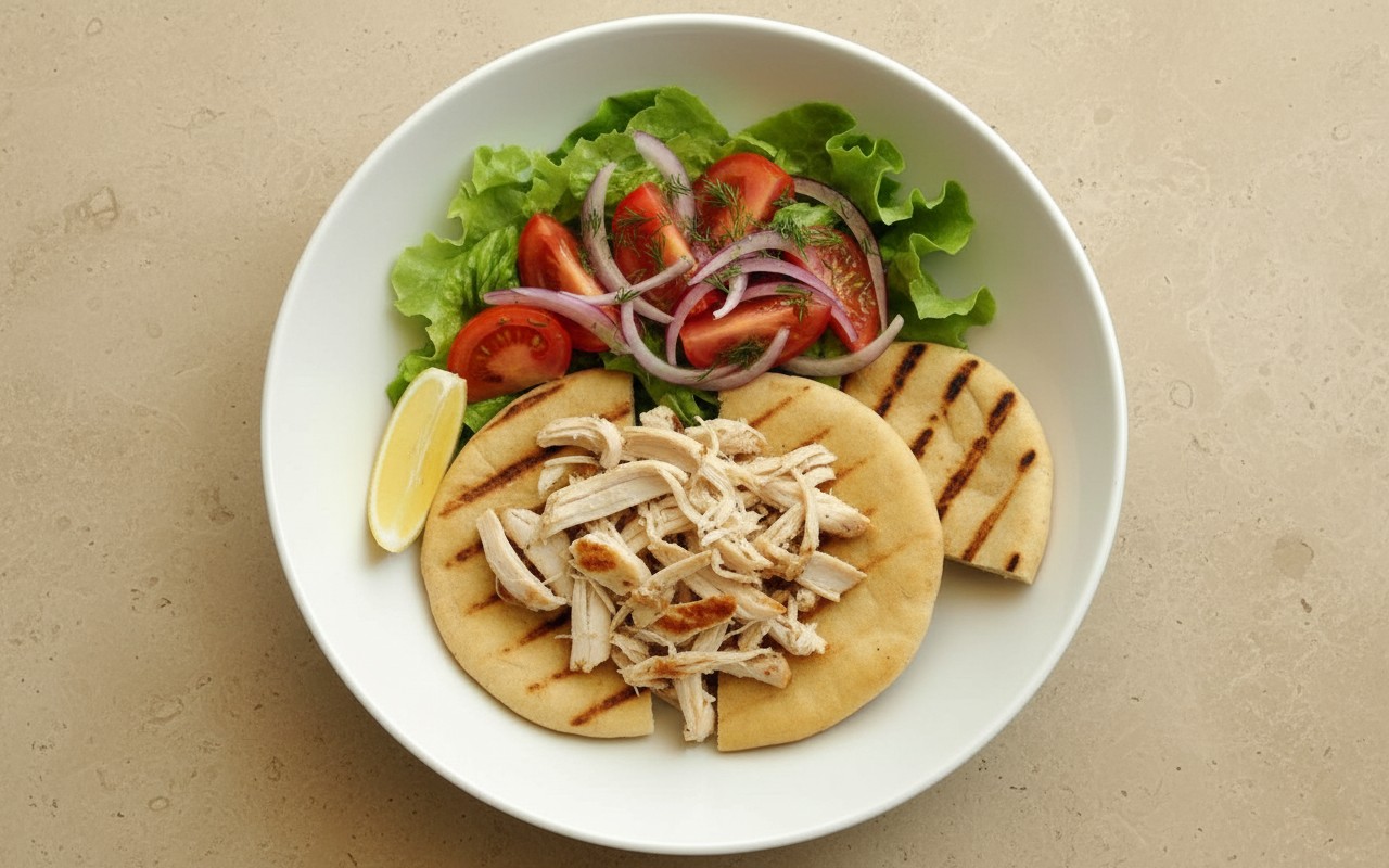 Ensalada Fresca con Pollo y Pan Pita