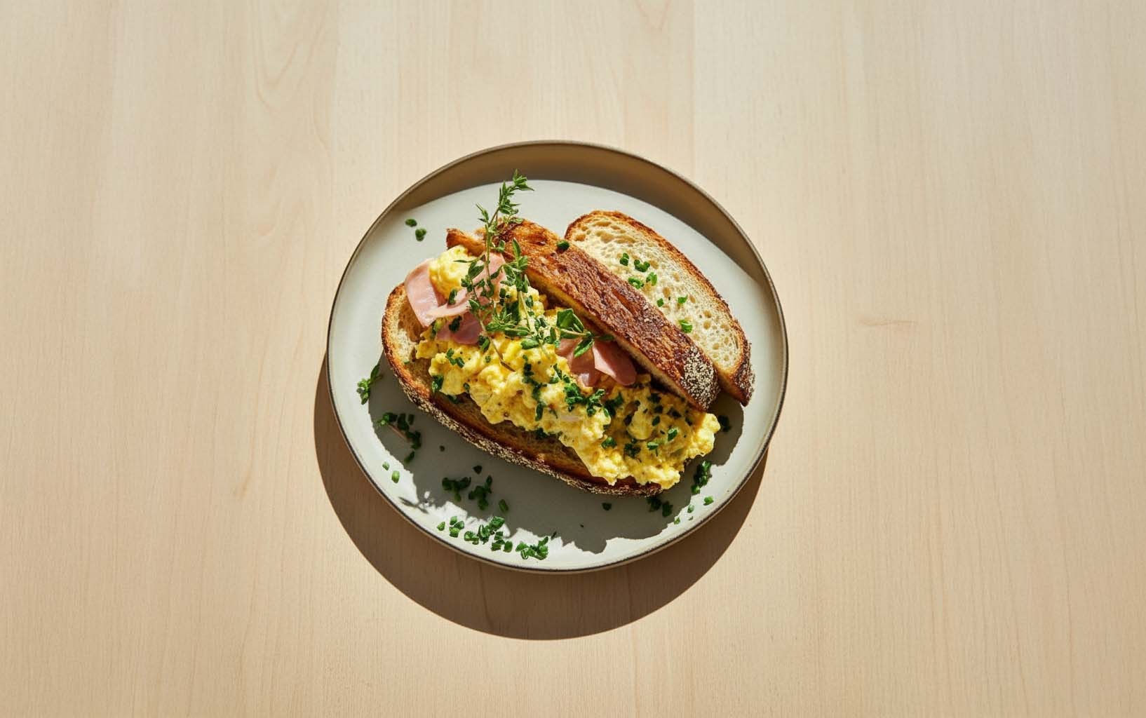 Pan con Huevo y Jamón Revuelto