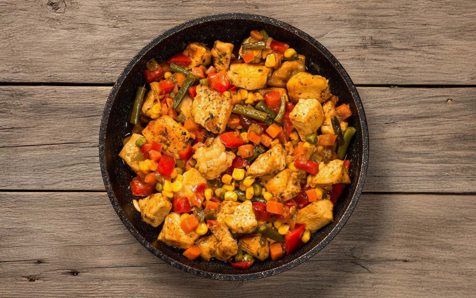 Guiso de Pollo con Choclo, Vainitas, Zanahoria y Tomate