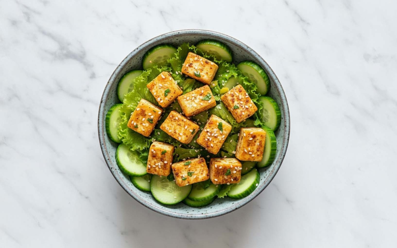 Ensalada de Tofu con Lechuga y Pepino