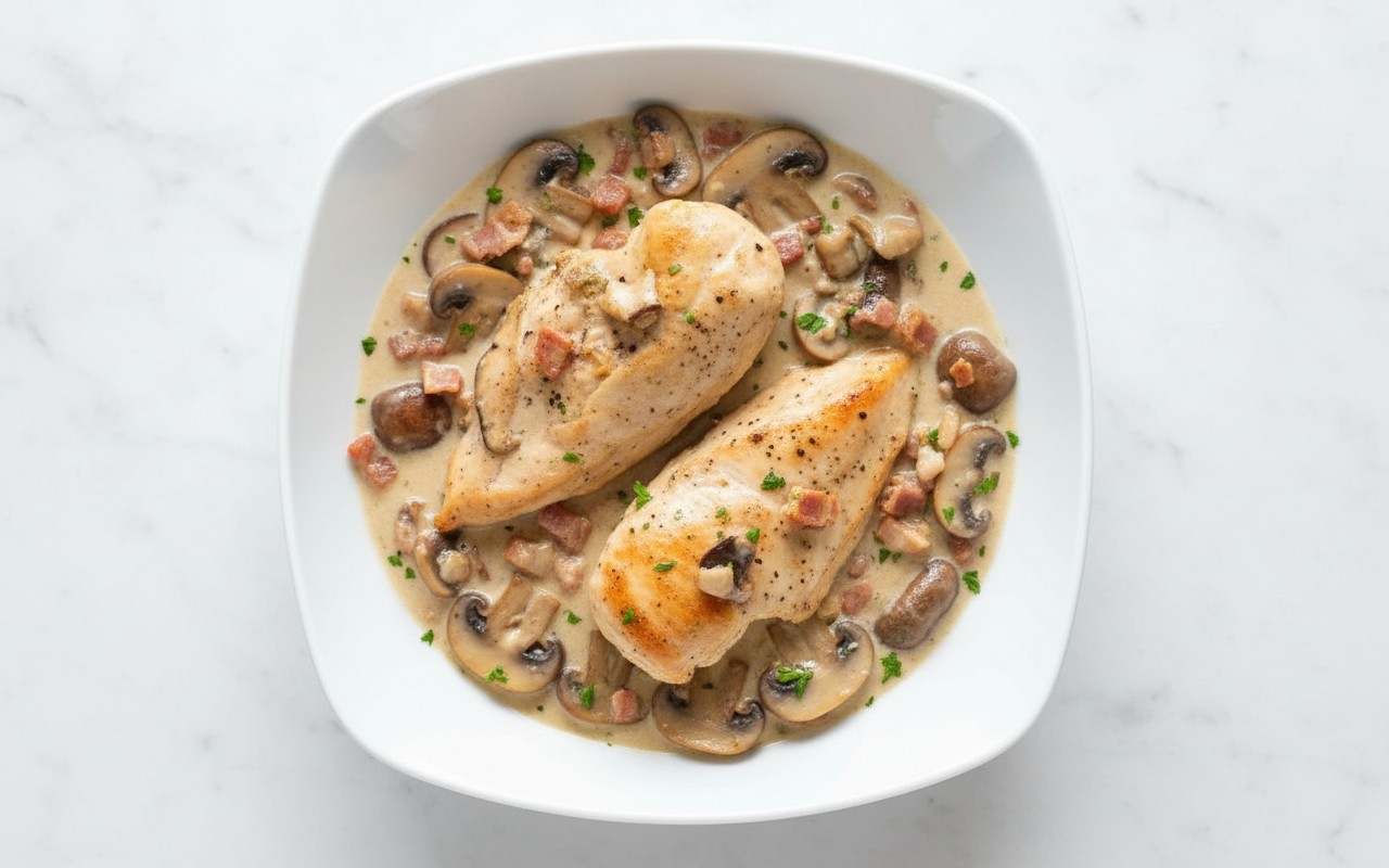 Pollo en Salsa Blanca con Champiñones