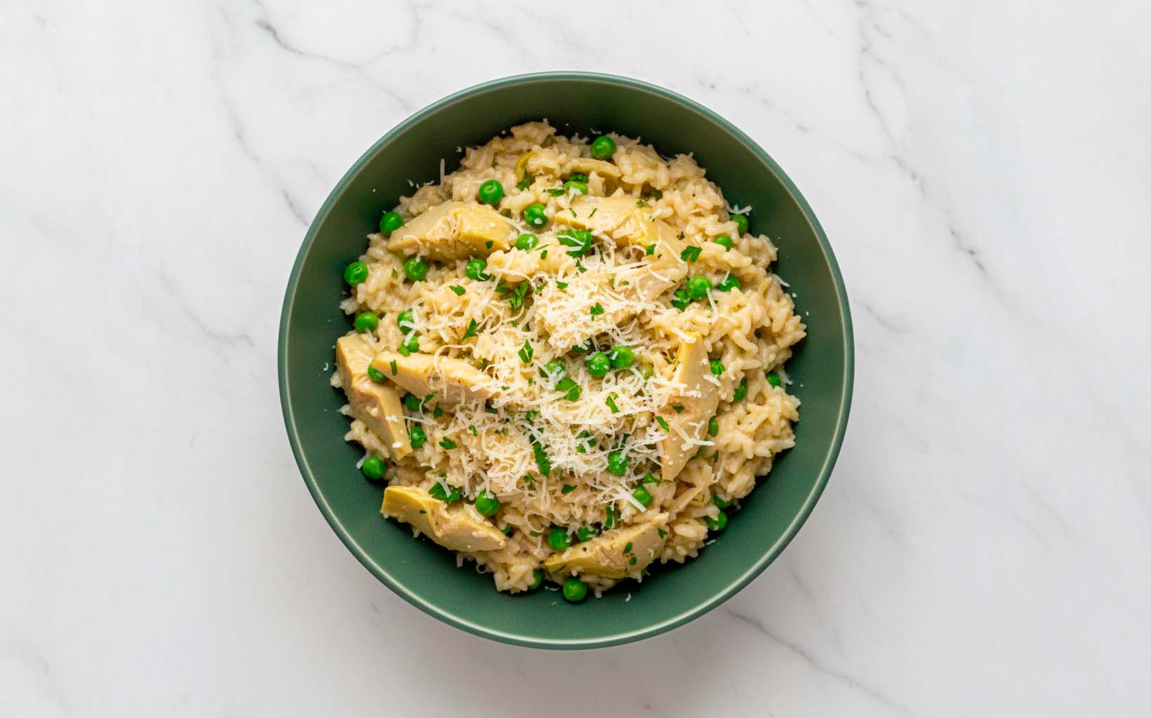 Arroz con Alcachofas, Arvejas y Queso Parmesano