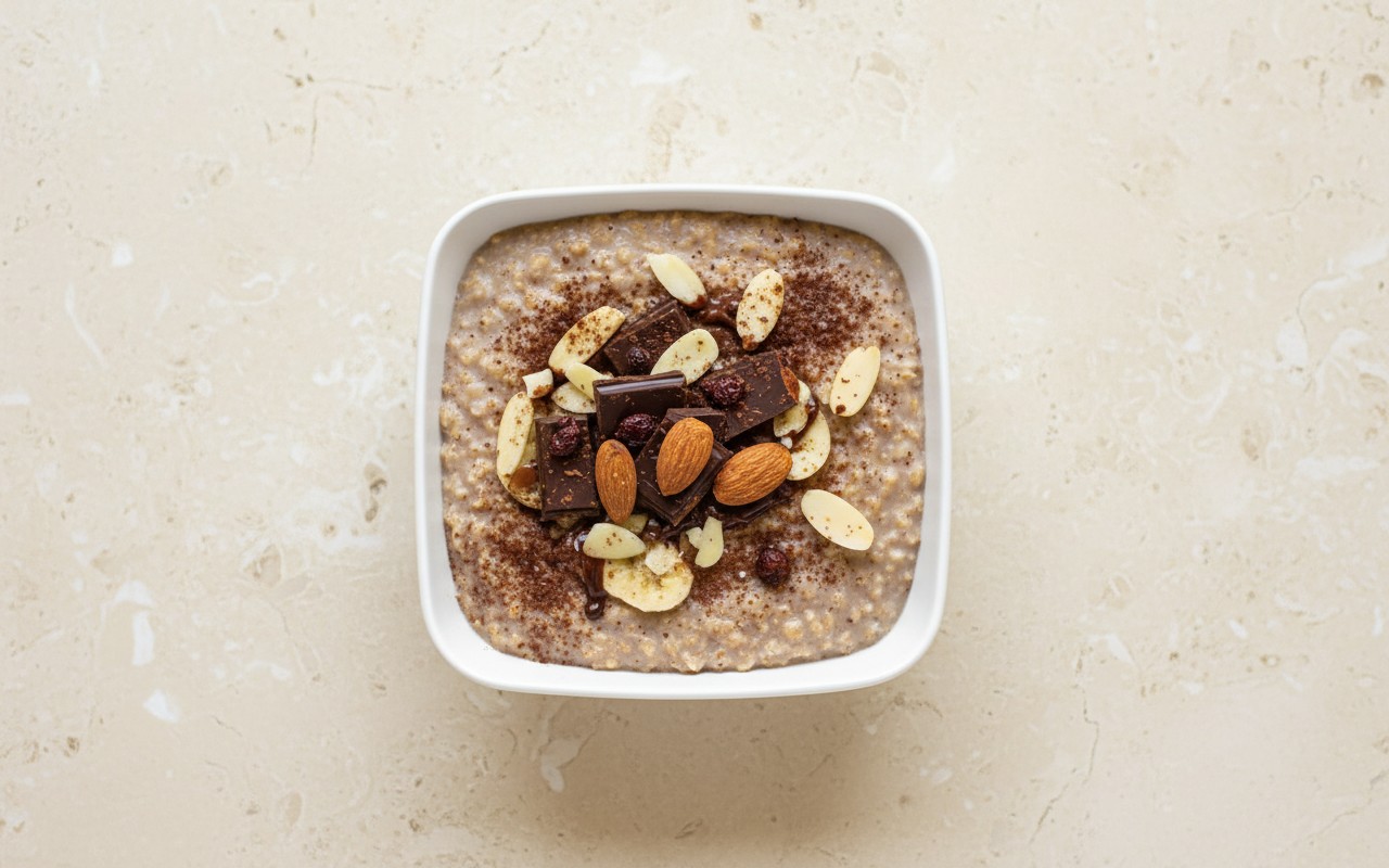 Avena con Bebida de Almendras, Chocolate y Almendras Fileteadas
